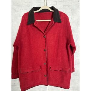100% wool button jacket brown corduroy collar packets red heritage plus size ￼